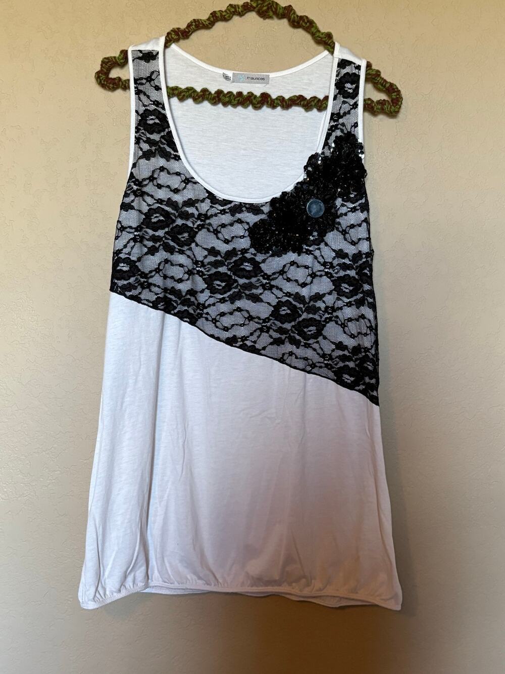 Maurices White Asymmetrical Lace overlay Tank top Plus size 1